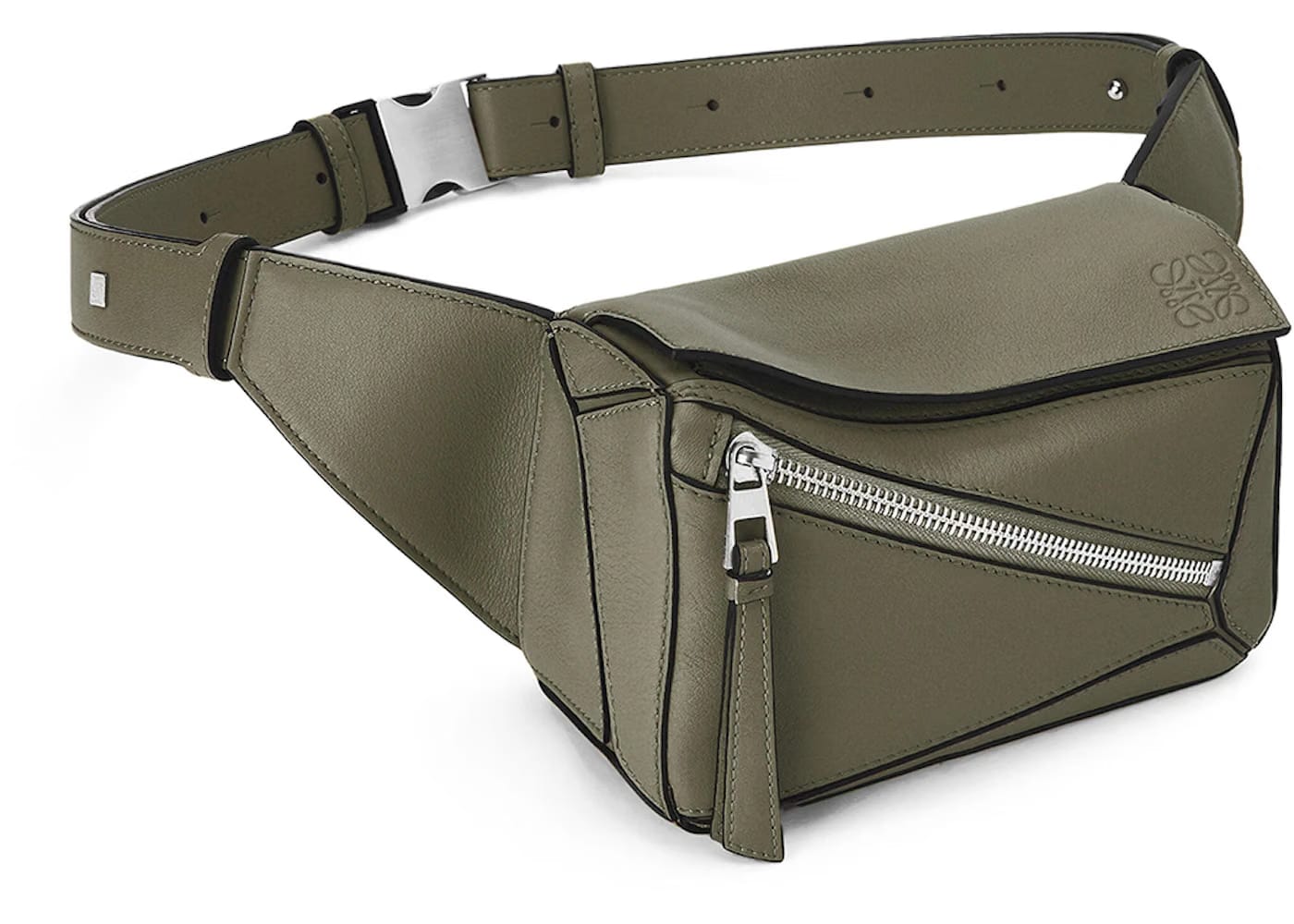 LOEWE Puzzle Bumbag In Classic Calfskin Mini Khaki Green
