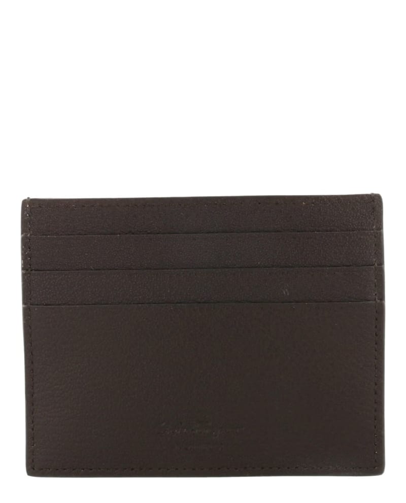 Ferragamo Textured Gancini Card Holder Brown