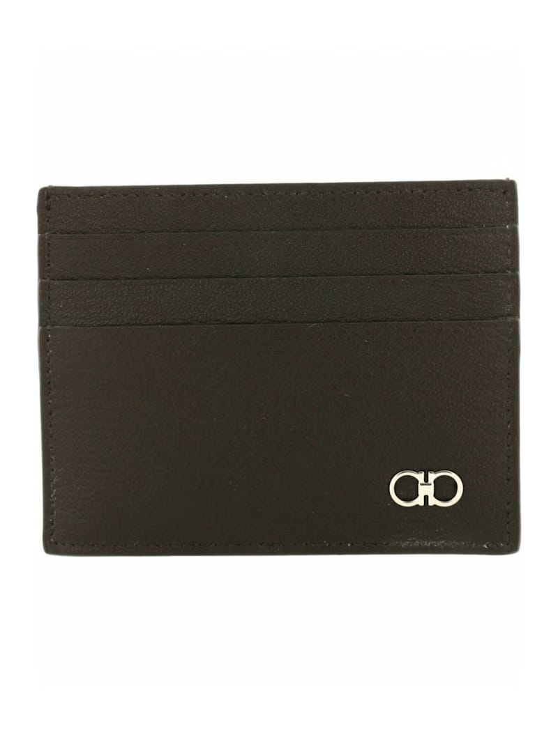 Ferragamo Textured Gancini Card Holder Brown