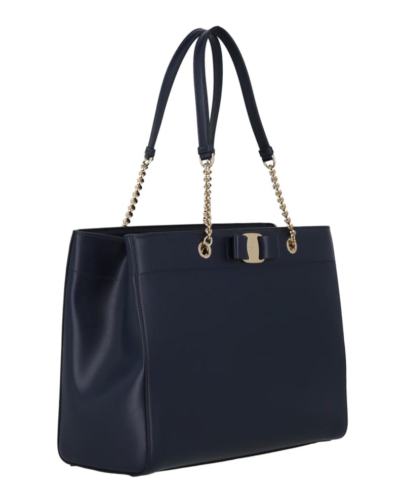 Ferragamo Vara Bow Smooth Leather Tote Navy