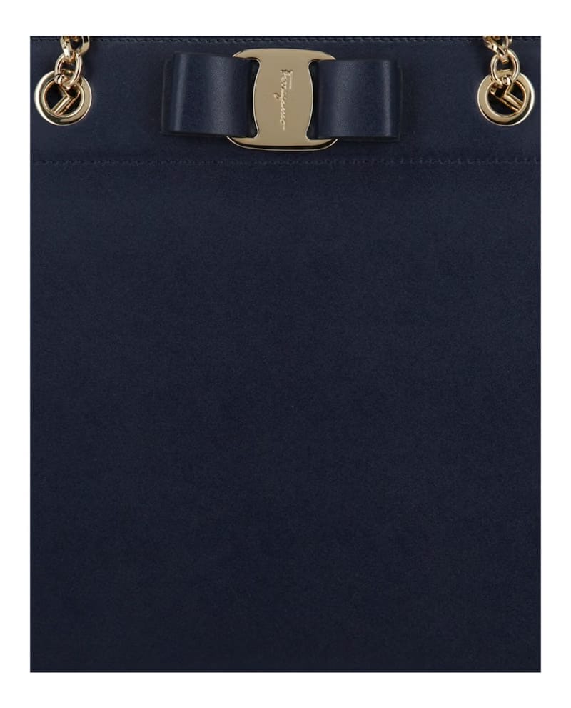 Ferragamo Vara Bow Smooth Leather Tote Navy