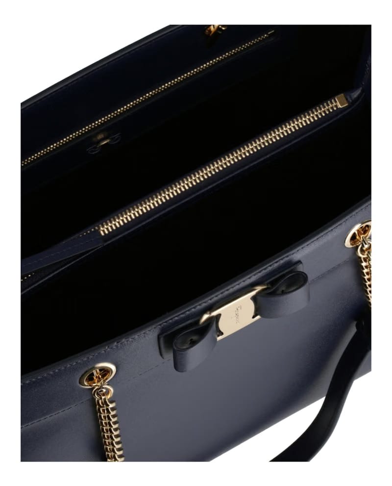 Ferragamo Vara Bow Smooth Leather Tote Navy