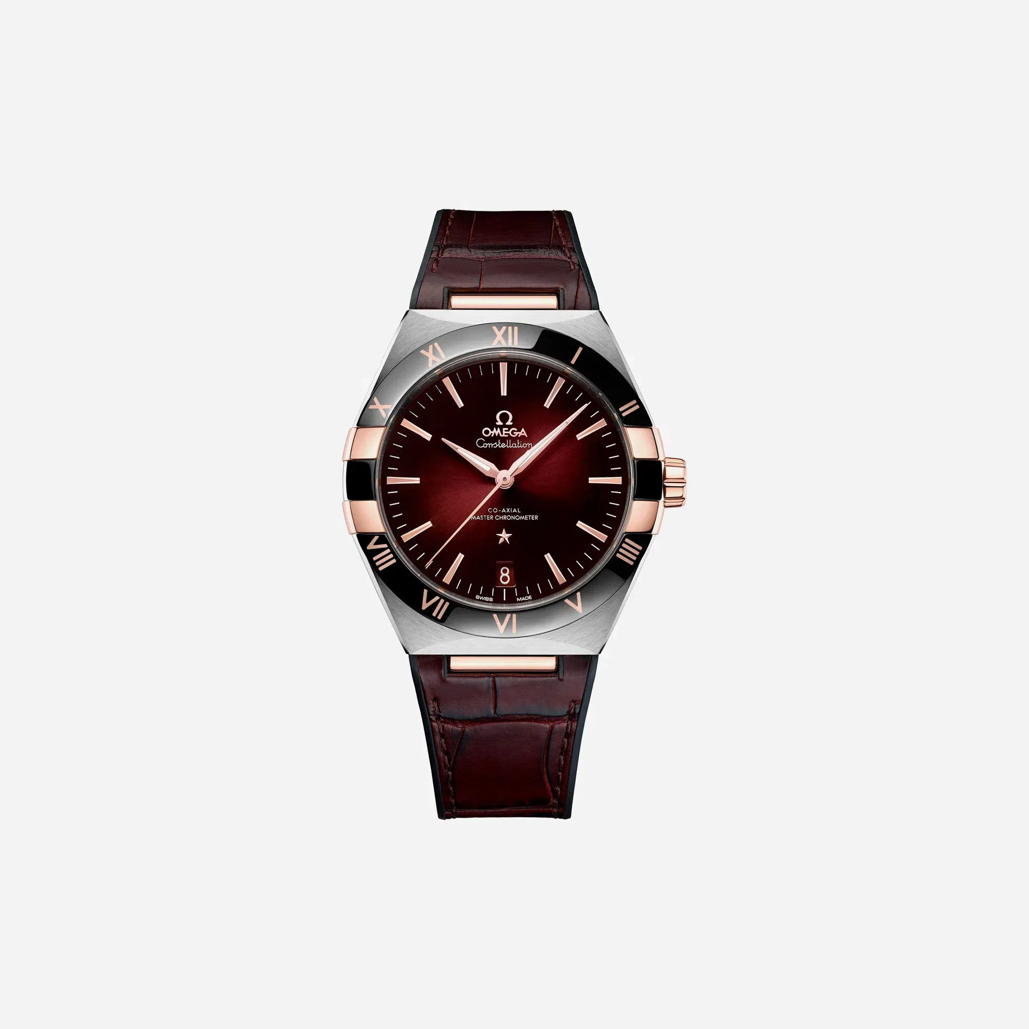 Omega Constellation 131.23.41.21.11.001 Red Dial Burgundy Leather Strap Watch