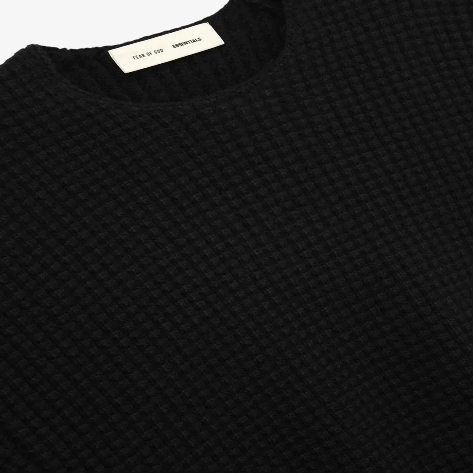 Fear Of God Essentials Womens Heavy Waffle 90s Crewneck Sweater Vintage Black