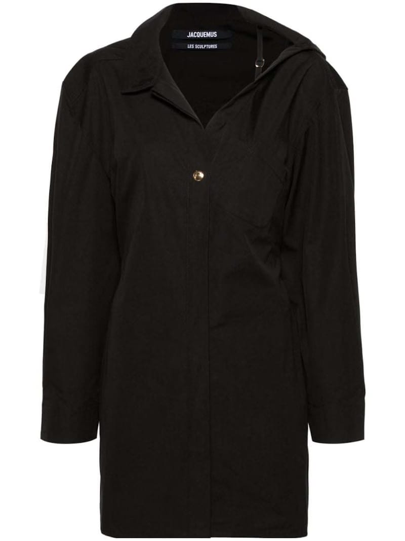Jacquemus Asymmetric-Neck Shirt Mini Dress Black
