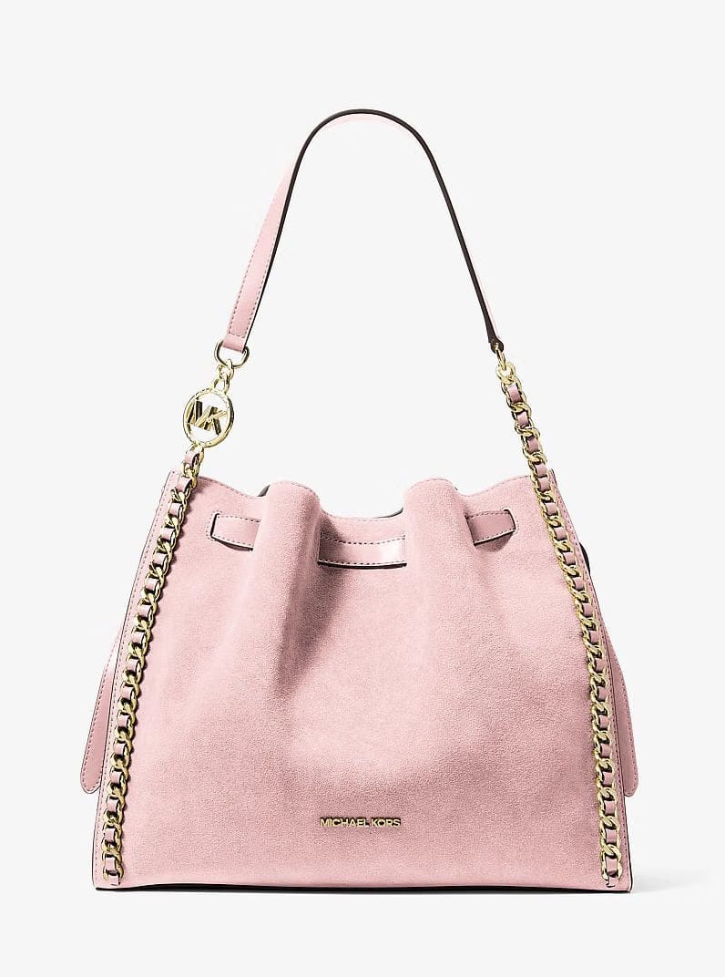 Michael Kors Mina Large Suede Chain Shoulder Bag Powder Blush