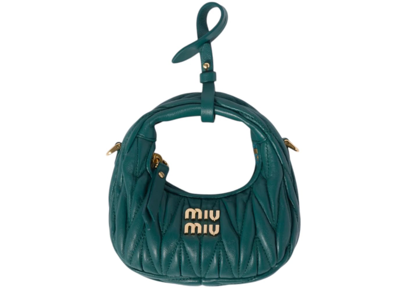Miu Miu Wander Matelasse Nappa Leather Micro Hobo Bag Lagoon Blue