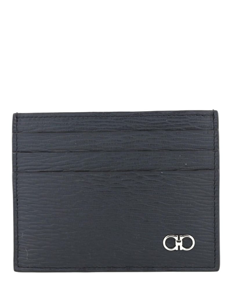 Ferragamo Textured Gancini Card Holder Dark Blue
