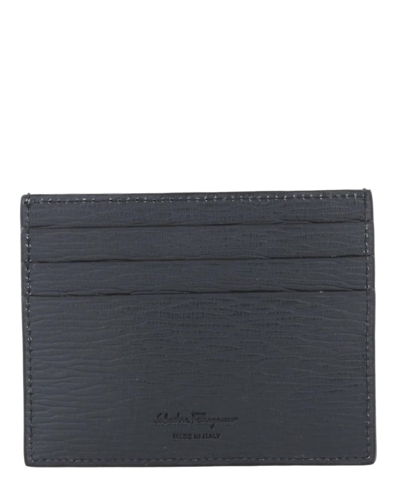 Ferragamo Textured Gancini Card Holder Dark Blue