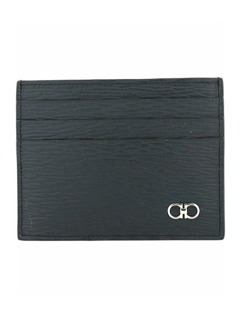 Ferragamo Textured Gancini Card Holder Dark Blue