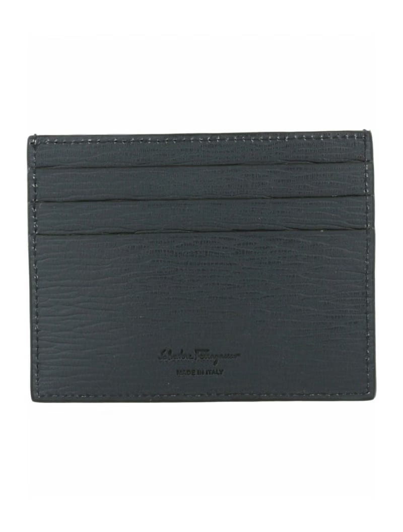Ferragamo Textured Gancini Card Holder Dark Blue