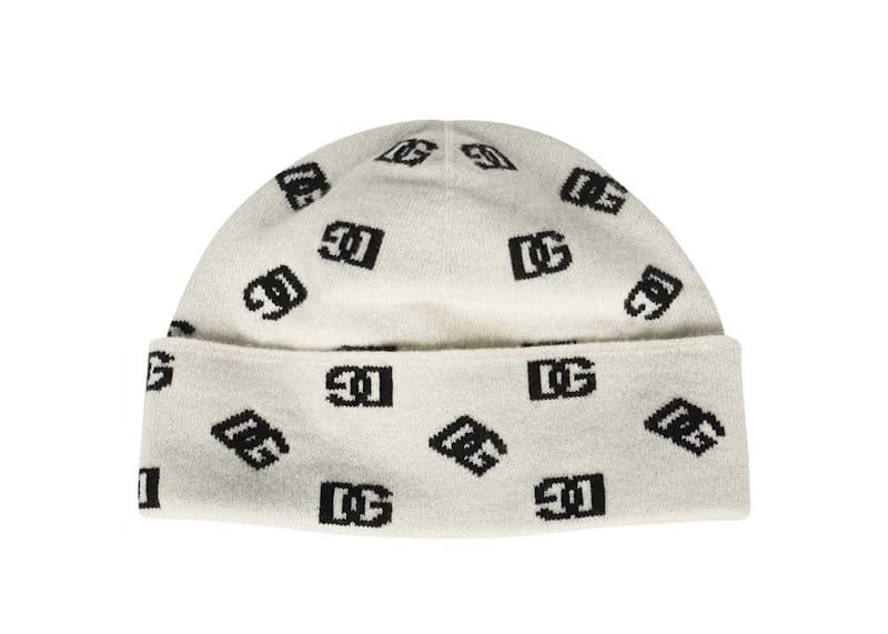 Dolce & Gabbana Logo Intarsia Beanie White/Black