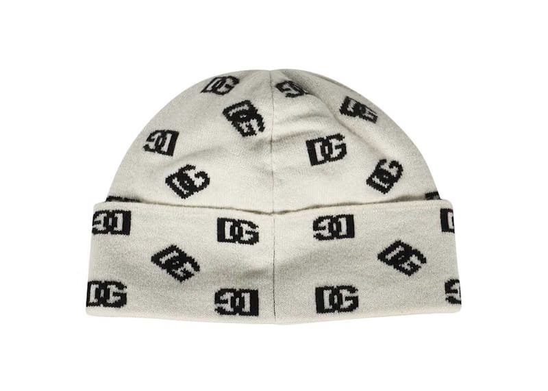Dolce & Gabbana Logo Intarsia Beanie White/Black