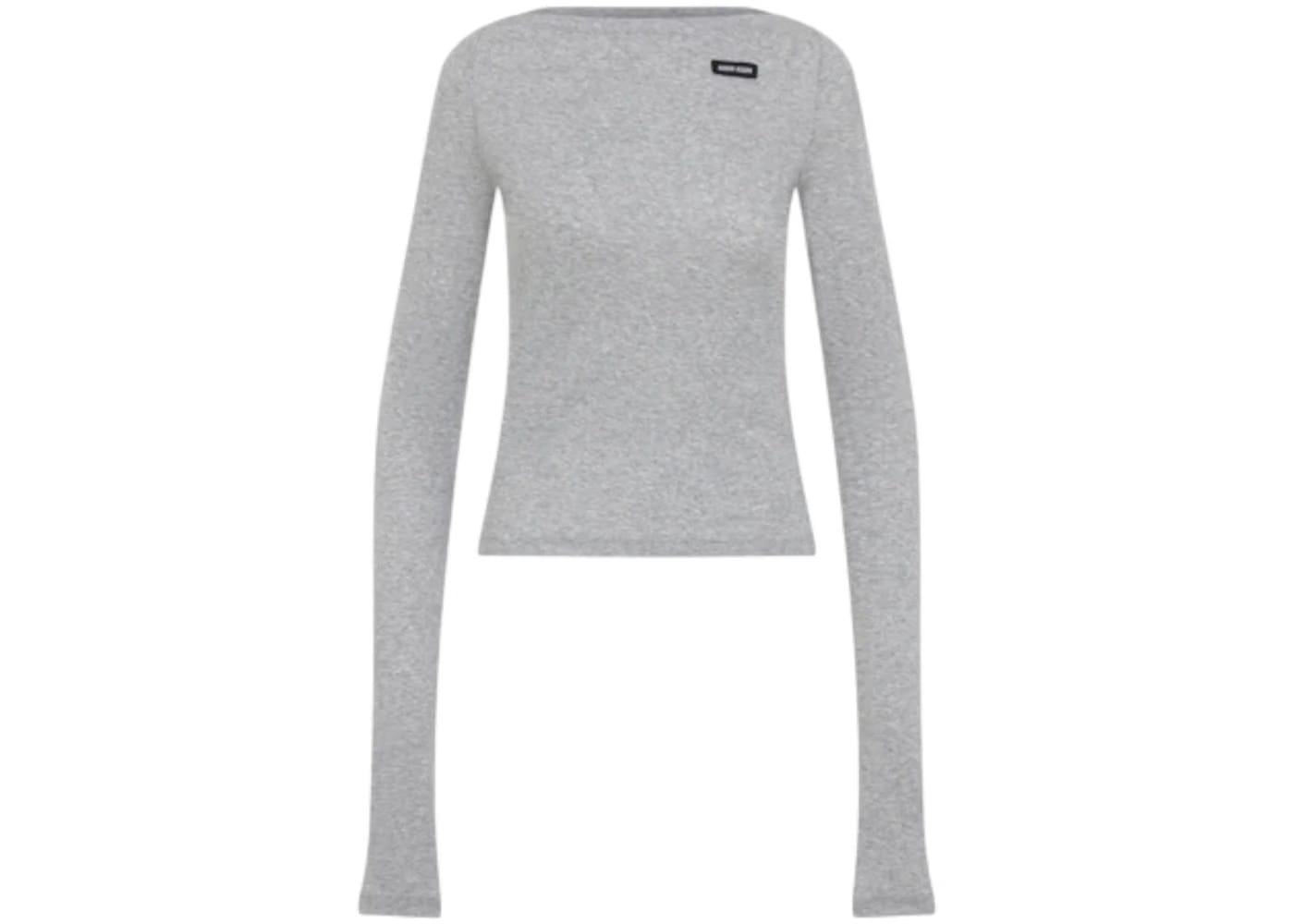 Miu Miu Ribbed Jersey Top Grey