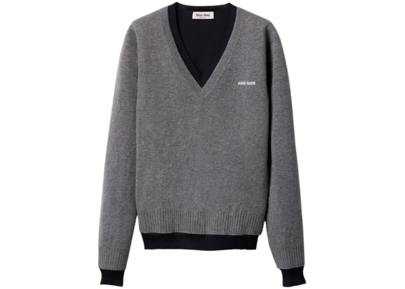 Miu Miu Silk Cashmere V-Neck Sweater Grigio Blu