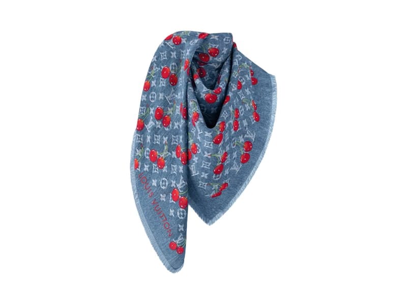 Louis Vuitton x Takashi Murakami Denim Cherry Shawl Blue Denim