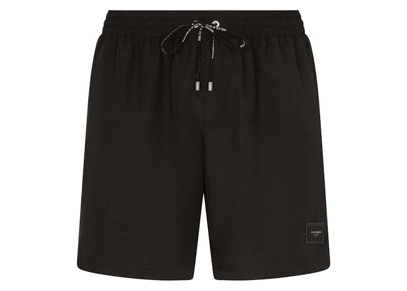 Dolce & Gabbana Mid Length Branded Plate Swim Trunks Black