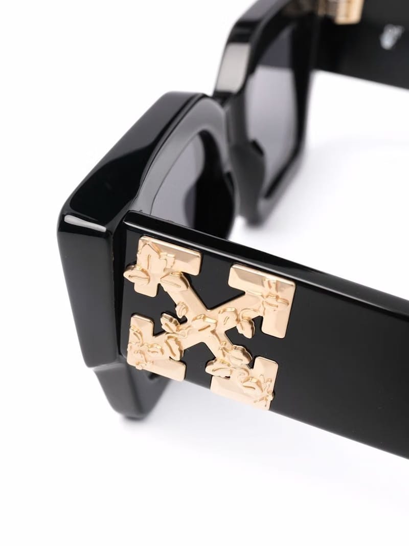 OFF-WHITE Catalina Rectangular Frame Sunglasses Black/Dark Grey/Gold (OERI003Y21PLA0011007 / OERI003C99PLA0011007)