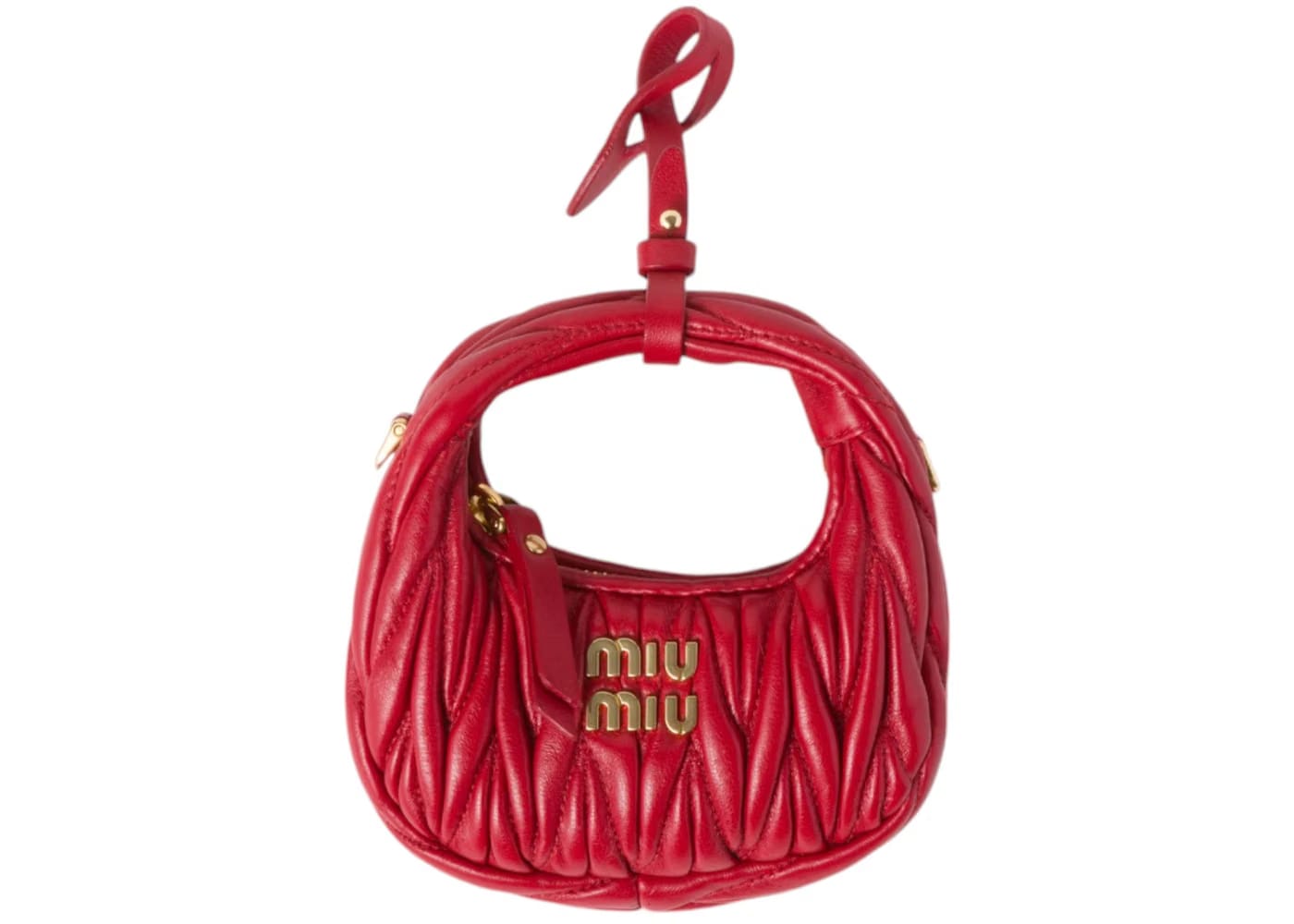 Miu Miu Wander Matelasse Nappa Leather Micro Hobo Bag Red