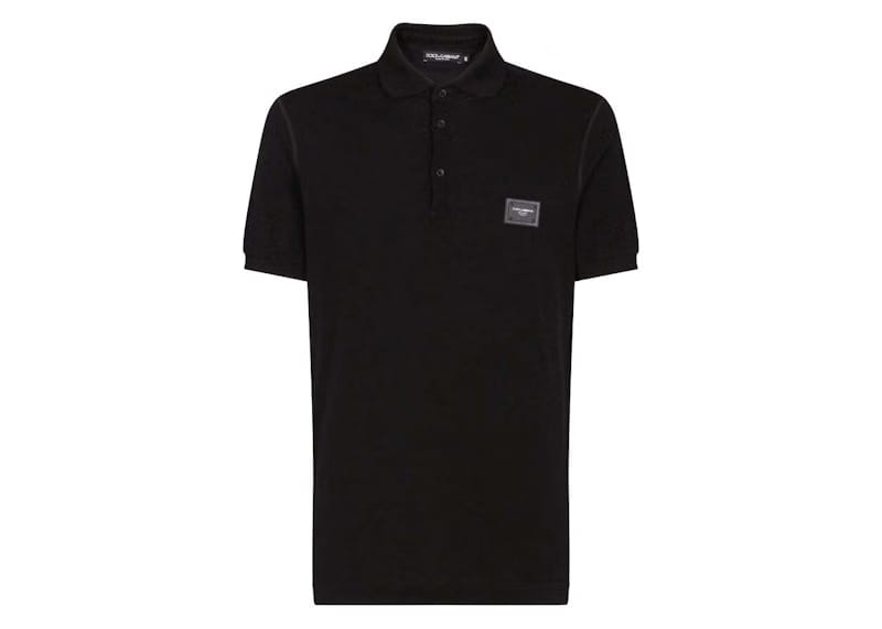 Dolce & Gabbana Cotton Pique Branded Plate Polo Shirt Black