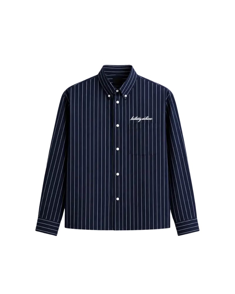 HASHWAY ARCHIVES EMBROIDERED STRIPED SHIRT - NAVY