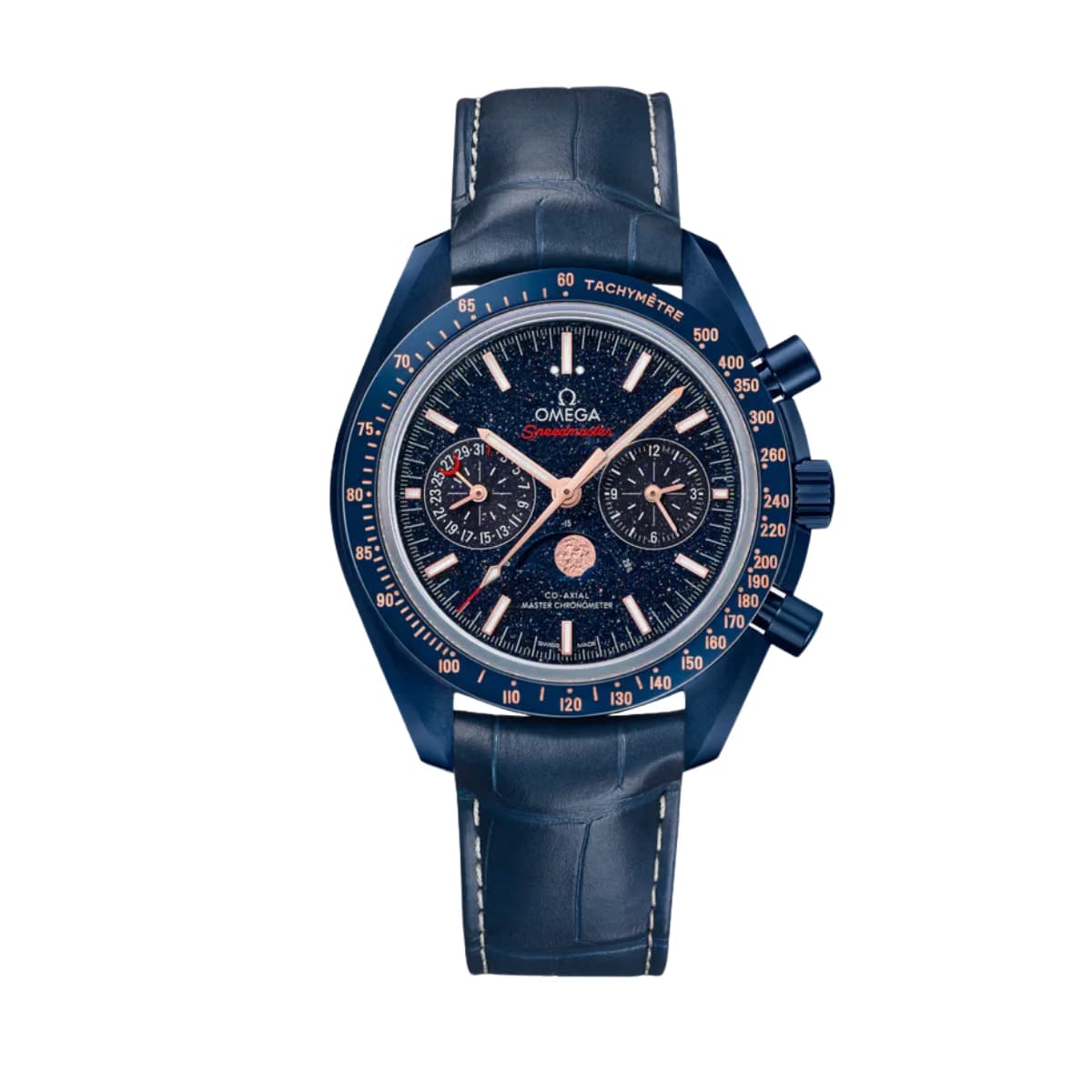 Omega Speedmaster Blue Side Of The Moon Moonphase Blue Side Of The Moon Dial Blue Leather Strap Watch - 304.93.44.52.03.002
