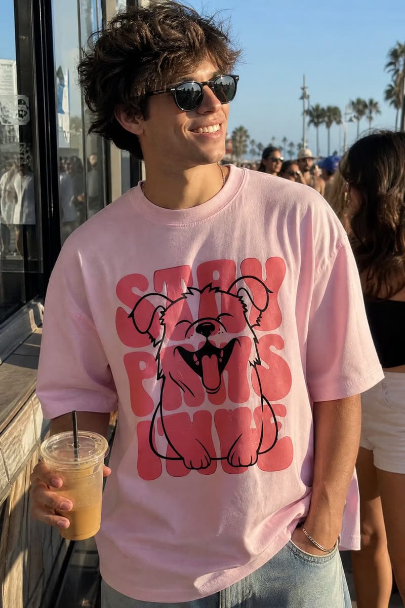 STAY PAWSITIVE OFF SUPPLY PINK T-SHIRT