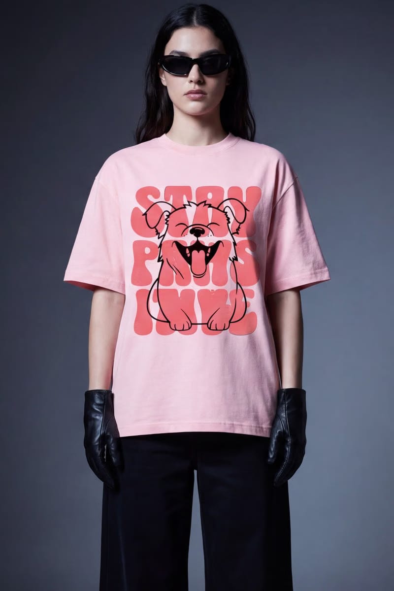 STAY PAWSITIVE OFF SUPPLY PINK T-SHIRT
