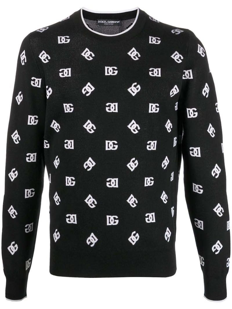 Dolce & Gabbana Logo-Print Fine-Knit Jumper Black/White
