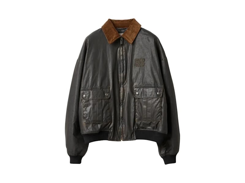 Miu Miu Resin Finished Bomber Jacket Black