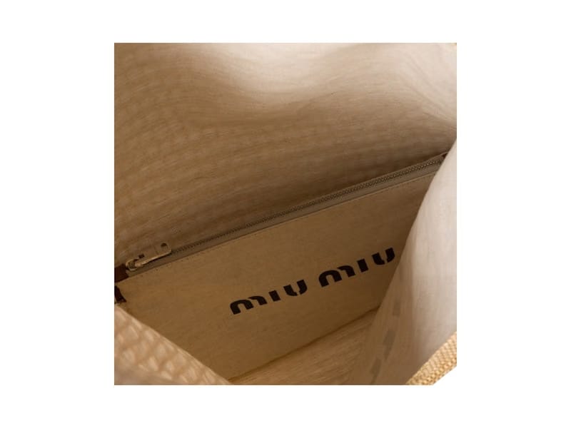 Miu Miu IVY Raffia-Effect and Linen Bag Natural
