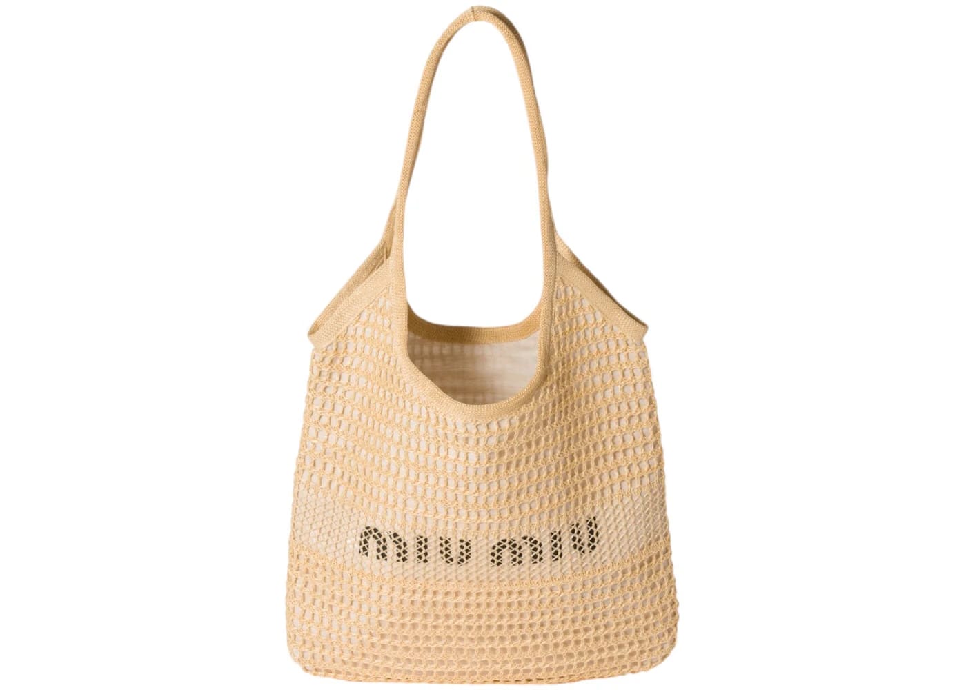 Miu Miu IVY Raffia-Effect and Linen Bag Natural