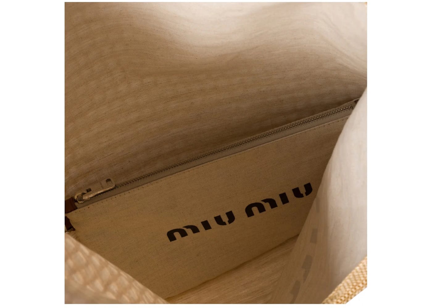 Miu Miu IVY Raffia-Effect and Linen Bag Natural