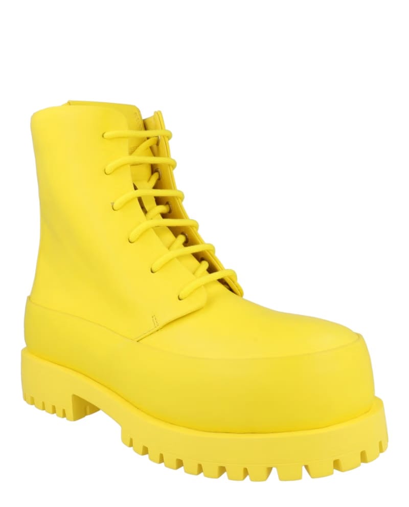 Ferragamo Fede Leather Combat Boots Yellow