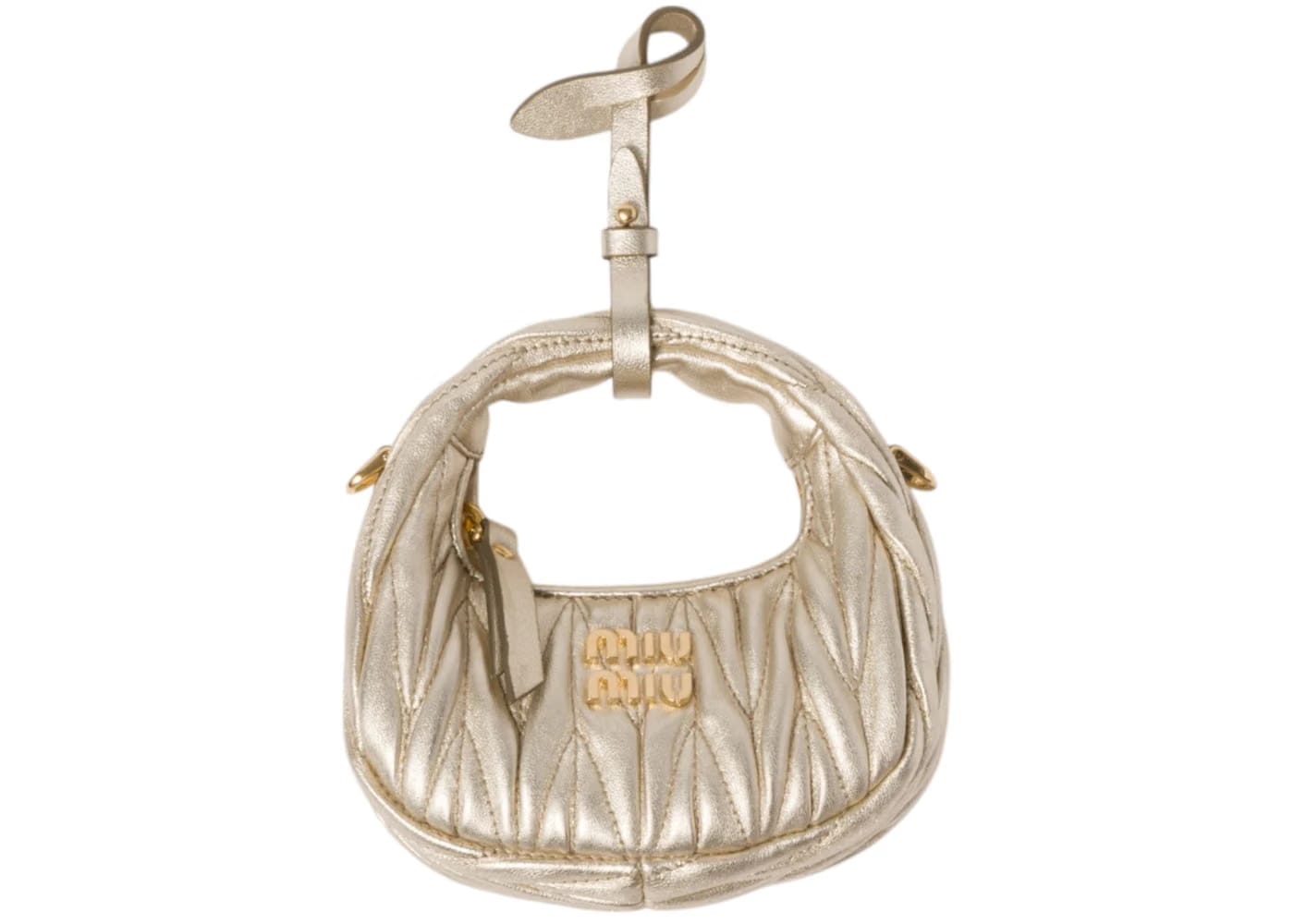 Miu Miu Wander Matelasse Nappa Leather Micro Hobo Bag Pyrite