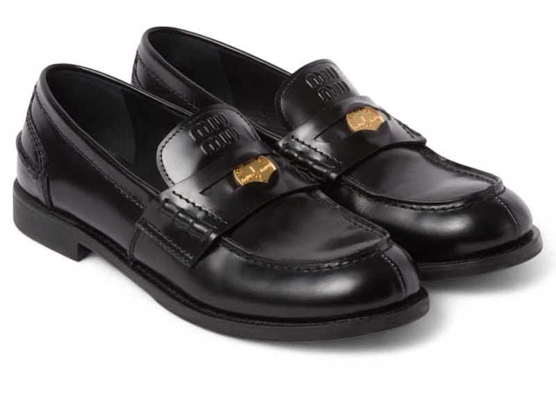Miu Miu Brushed Leather Penny Loafers Black (Women's)