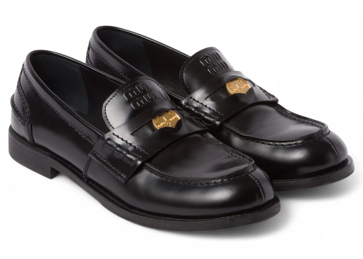 Miu Miu Brushed Leather Penny Loafers Black (Women's)