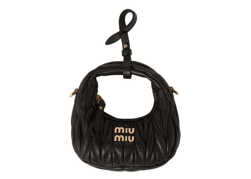Miu Miu Wander Matelasse Nappa Leather Mini Hobo Black