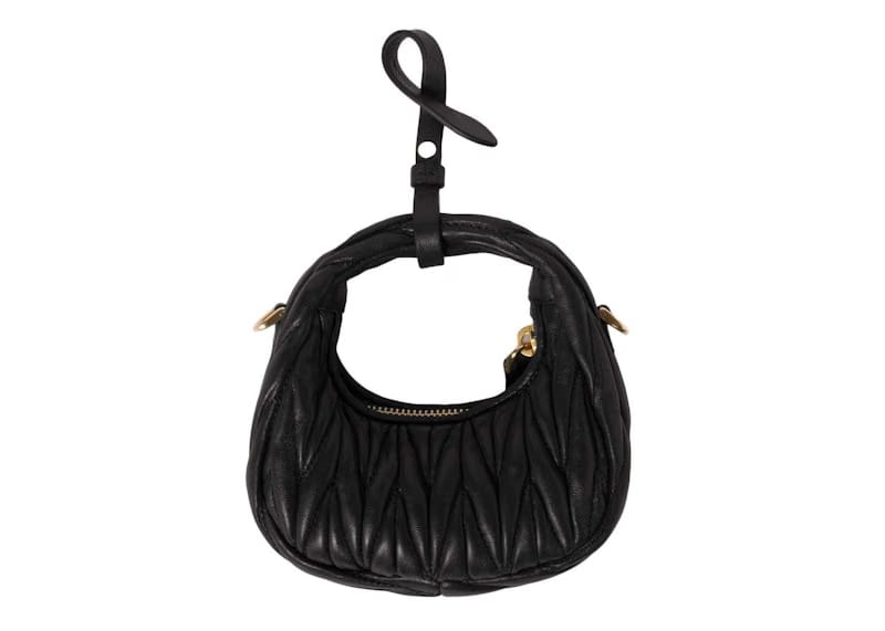 Miu Miu Wander Matelasse Nappa Leather Mini Hobo Black