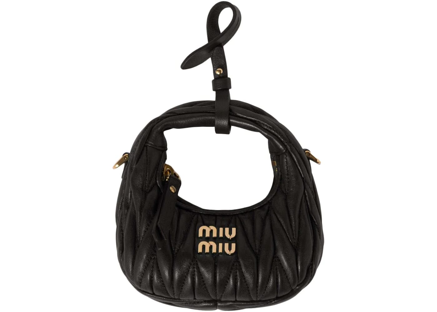 Miu Miu Wander Matelasse Nappa Leather Mini Hobo Black