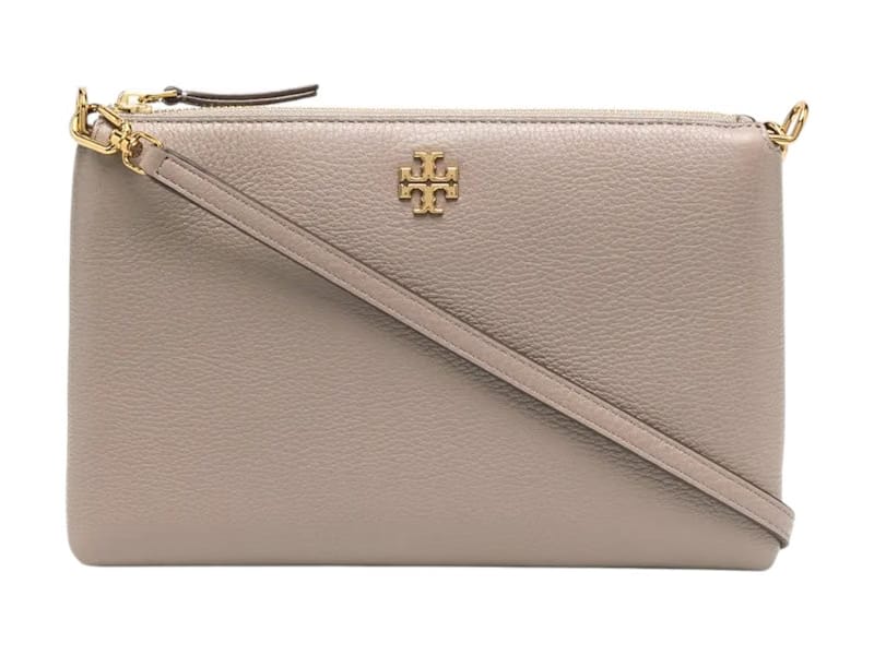 Tory Burch Mercer Pebbled Zip Crossbody Gray Heron
