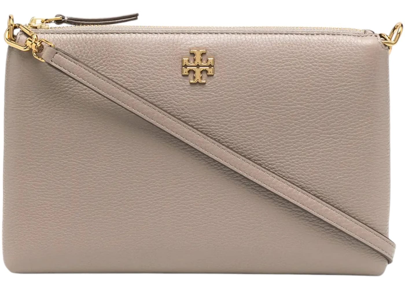 Tory Burch Mercer Pebbled Zip Crossbody Gray Heron