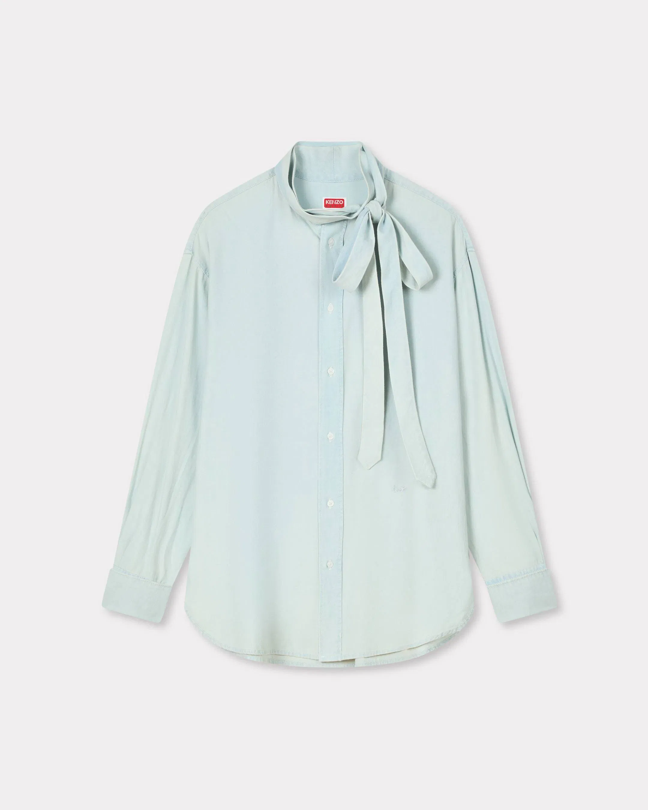 Kenzo Oversized Bow Shirt In Stone Bleach Chambray Women's