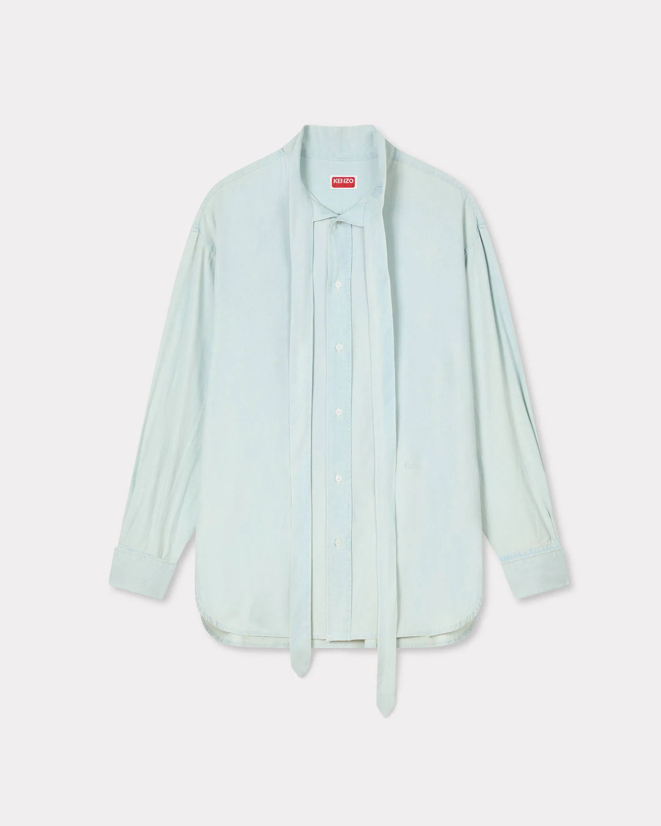 Kenzo Oversized Bow Shirt In Stone Bleach Chambray Women's