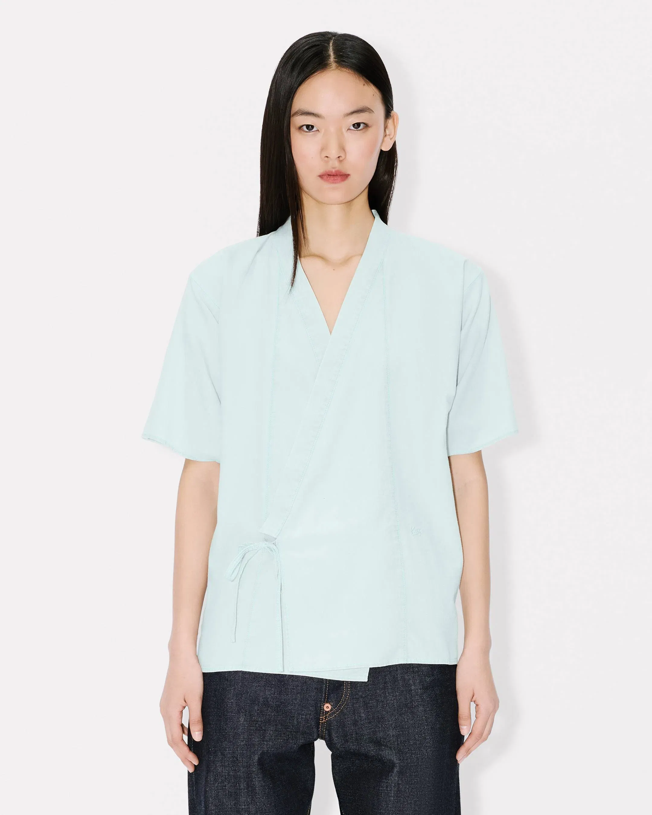 Kenzo Loose Kimono Shirt In Stone Bleach Chambray Women's