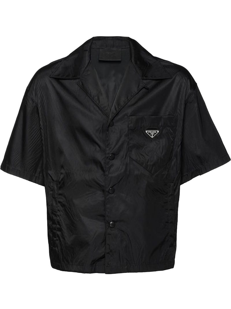 Prada Re-Nylon Shorts Sleeved Cropped Bowling Shirt Black