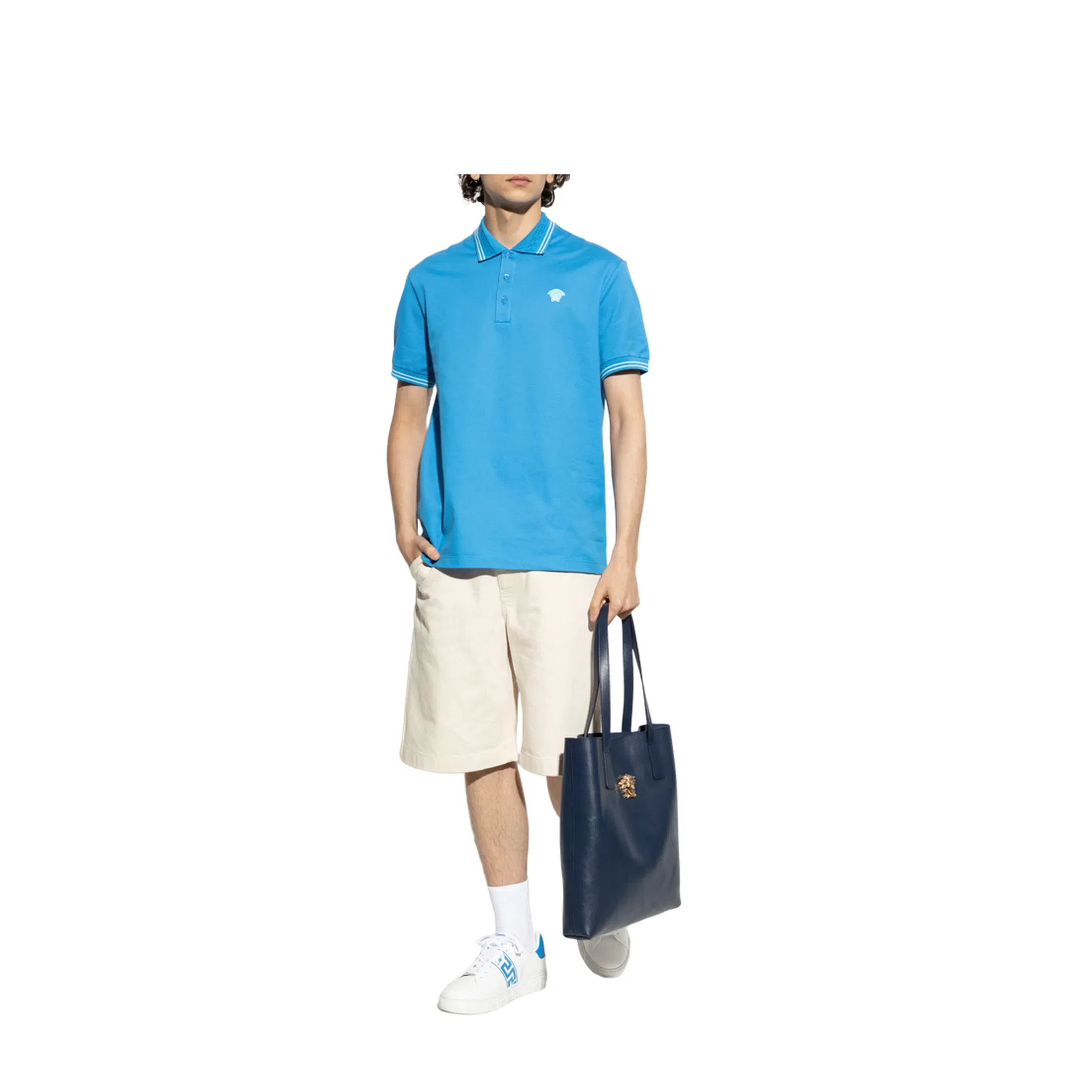 Men's Knitted Polo Shirt Light Blue