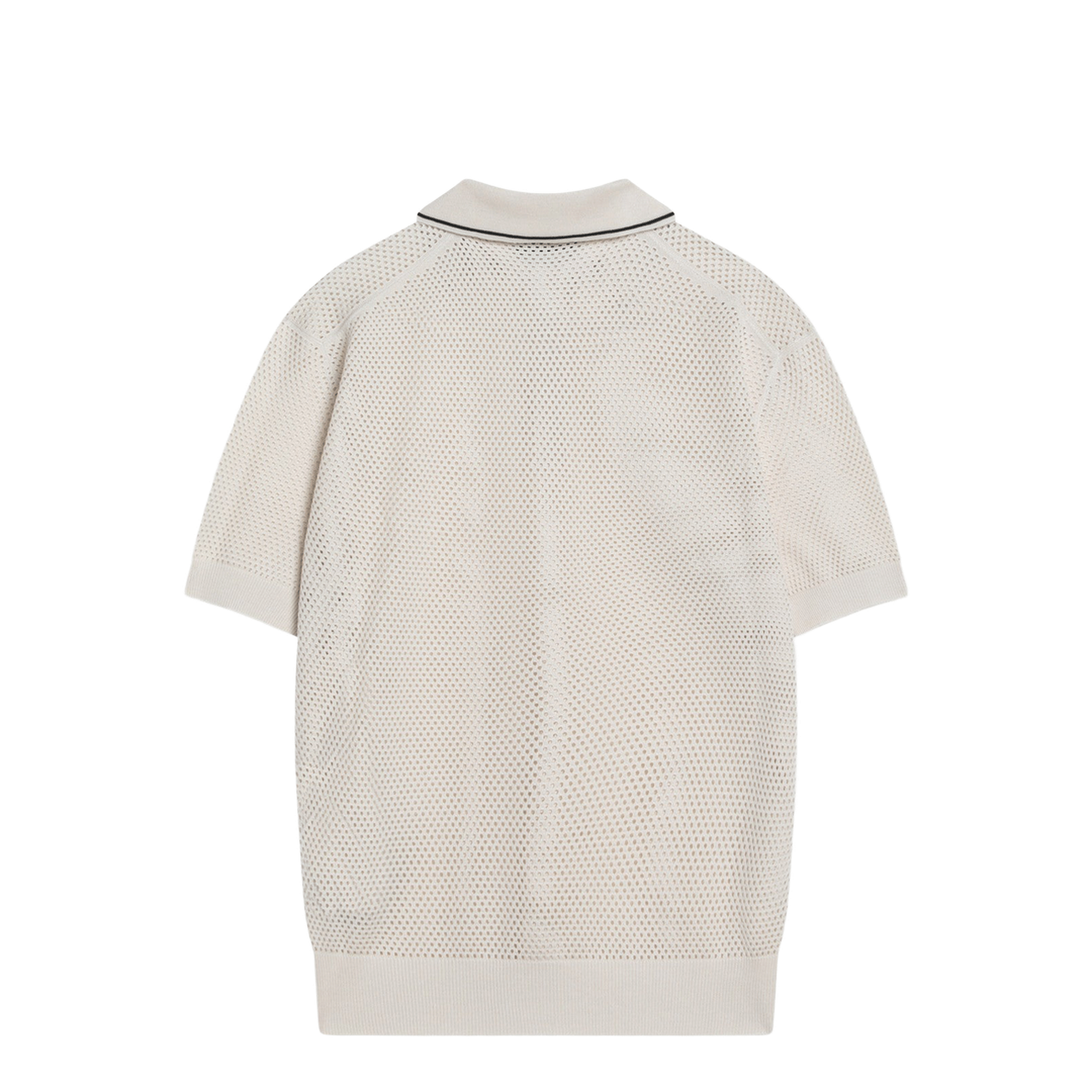 Openwork Talc-Coloured Polo in Cotton and Silk