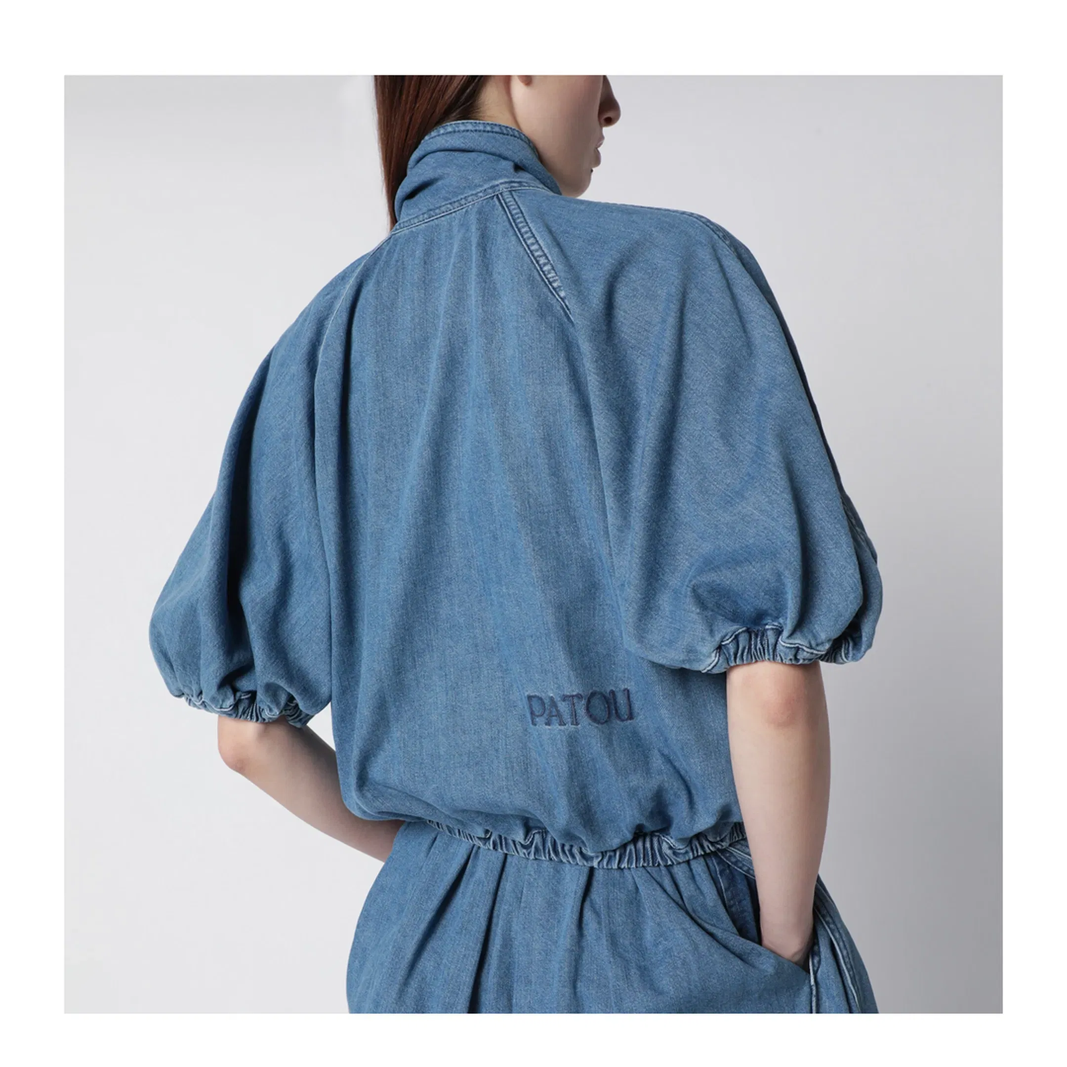Volume Blouson Tied in Blue Cotton Blend