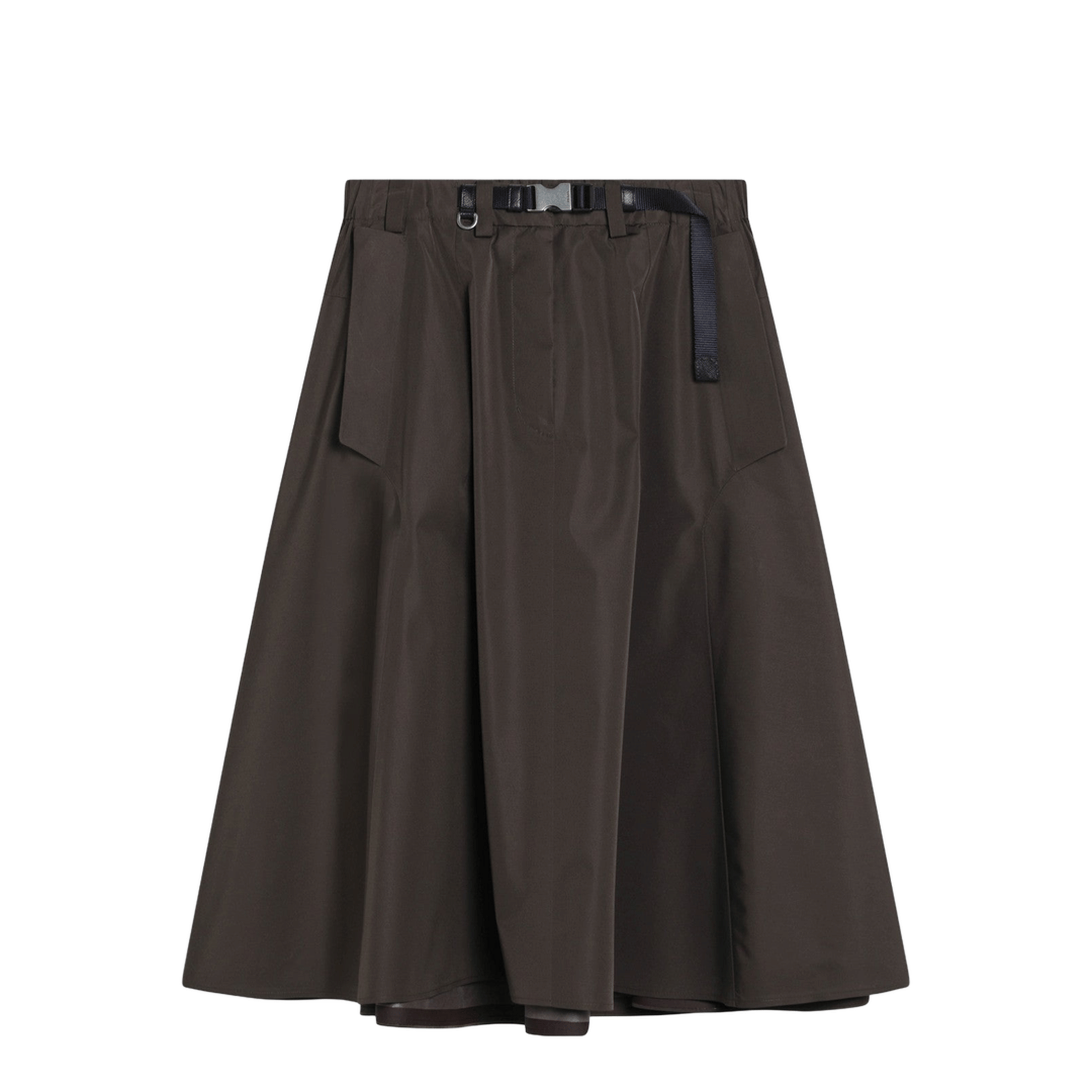 Wide Camouflage Green Skirt in Technical Canvas